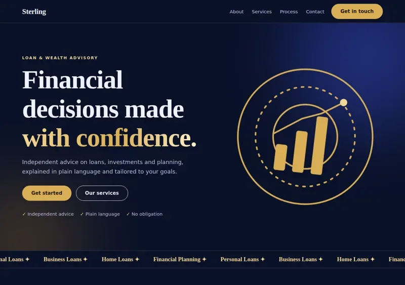 Concept design preview for Sterling, a loan & wealth advisory