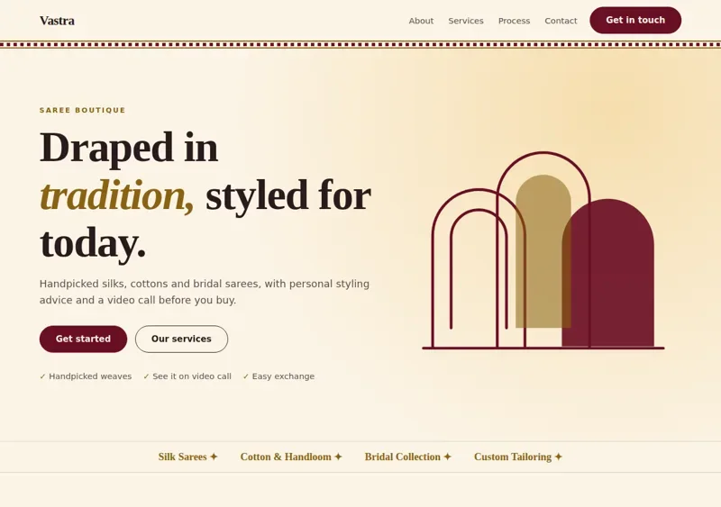 Concept design preview of a saree boutique website