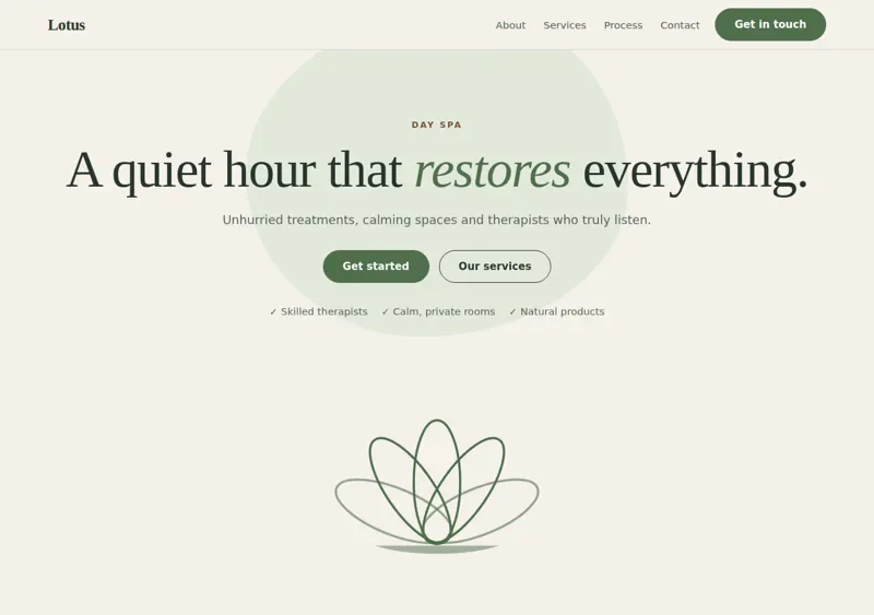 Concept design preview for Lotus, a day spa