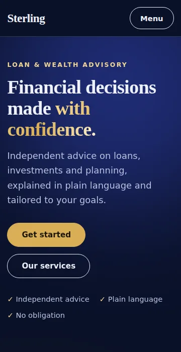 Concept design preview of a loan advisory website on a phone